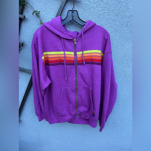 Aviator Nation Tops - Aviator Nation Five Stripe Zip Hoodie Magenta/Orange Yellow New with Tags!